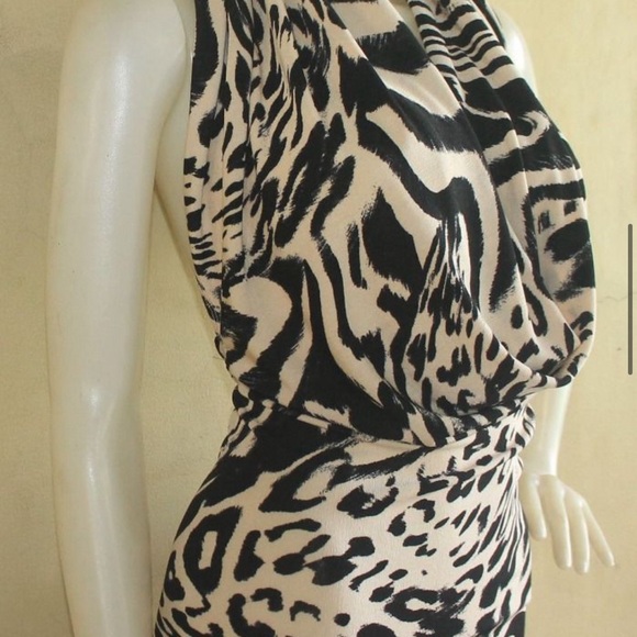BEBE Leopard Print Multi Way Drape Dress with Open Sexy Back XXS - Picture 3 of 8